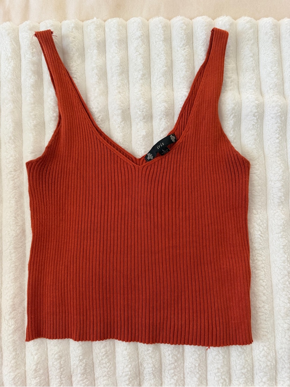 iris Rust Orange Ribbed V‑Neck Tank Top